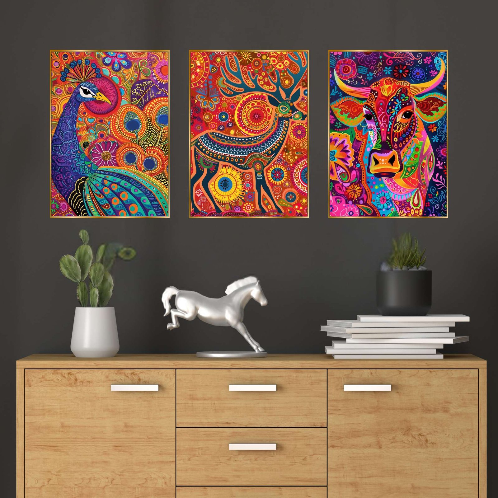 Set of Three Wall Paintings for Wall Dacoration Golden Framed Wall Paintings for Living Room & Bedroom Wall Art for Home Decoration & Office Wall Décor (18x12 inch CH-GD3-7)