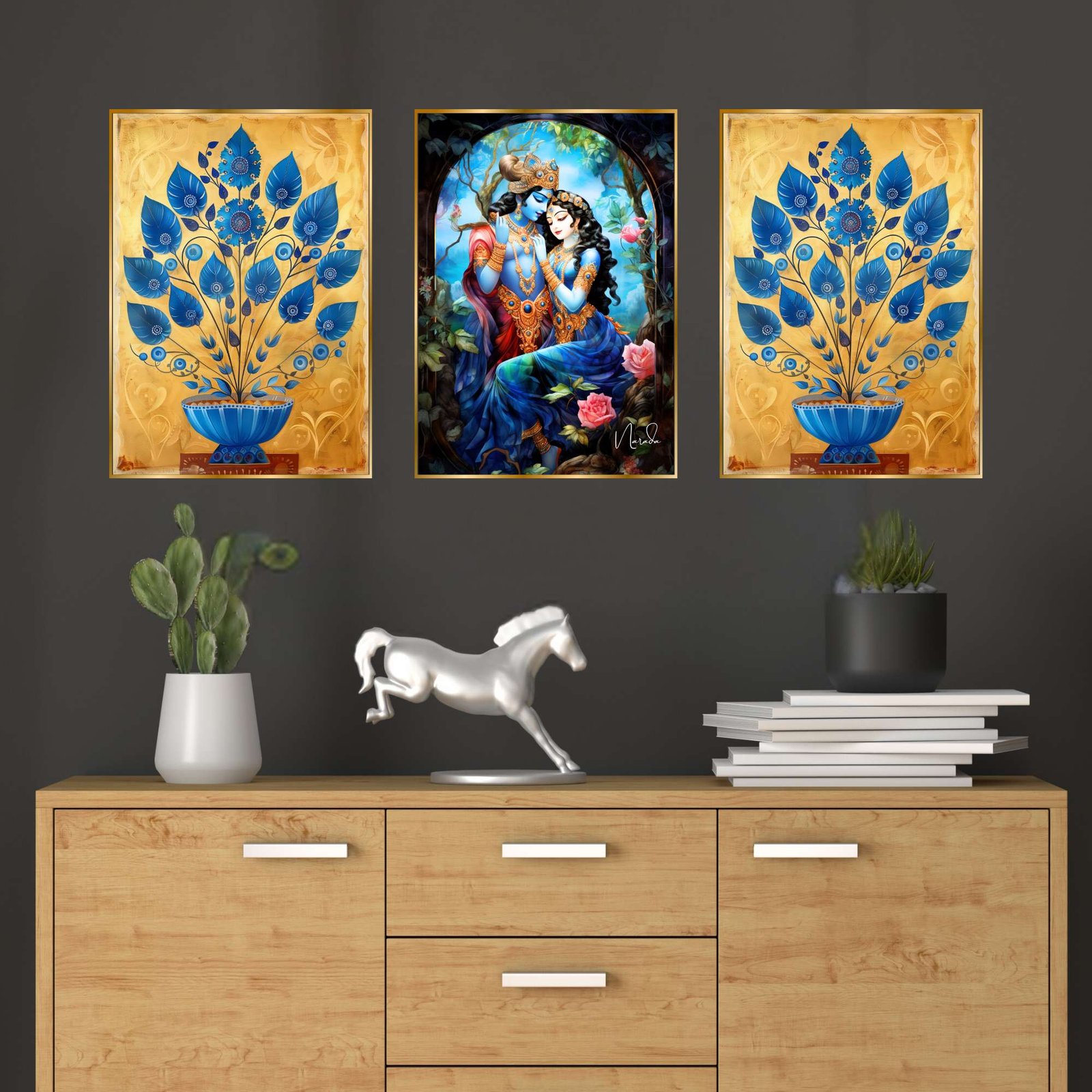 Set of Three Wall Paintings for Wall Dacoration Golden Framed Wall Paintings for Living Room & Bedroom Wall Art for Home Decoration & Office Wall Décor (18x12 inch CH-GD3-9)